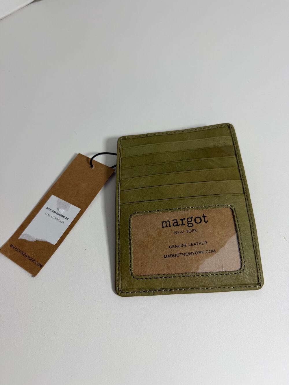 NEW green genuine leather card case wallet by Margot New York